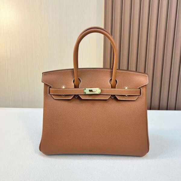 mmexport1703411661318-1 DDMode RepLadies Birkin Togo Ck37 Golden Brown Gold Hardware 30cm Full Handmade Ghw