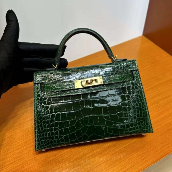 mmexport1708142115337-1 DDMode Mini Kelly Shiny Alligator Crocodile Ck67 Deep Green Gold Hardware 19cm Full Handmade Ghw