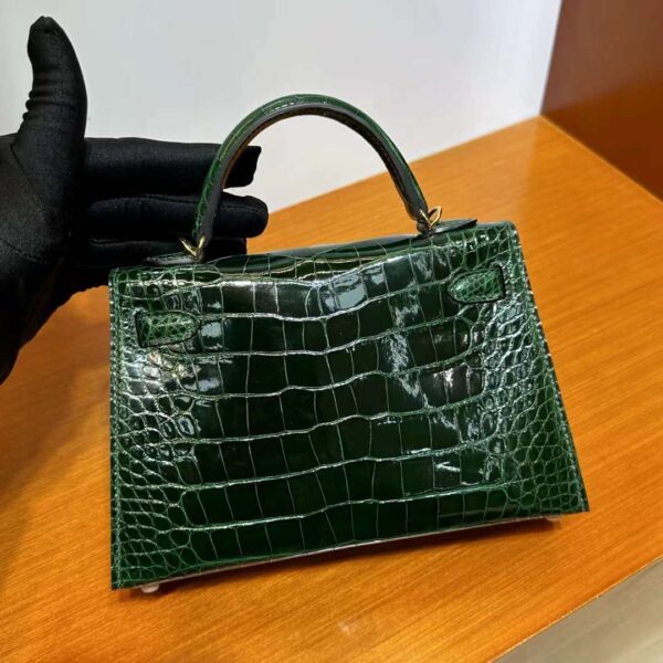 mmexport1708142120925 DDMode Mini Kelly Shiny Alligator Crocodile Ck67 Deep Green Gold Hardware 19cm Full Handmade Ghw