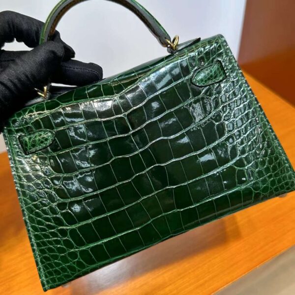 mmexport1708142122330 DDMode Mini Kelly Shiny Alligator Crocodile Ck67 Deep Green Gold Hardware 19cm Full Handmade Ghw