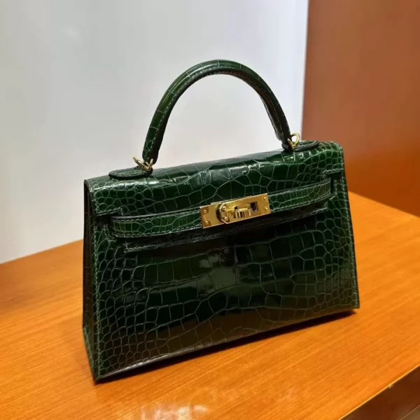mmexport1708142125422-jpg DDMode Mini Kelly Shiny Alligator Crocodile Ck67 Deep Green Gold Hardware 19cm Full Handmade Ghw