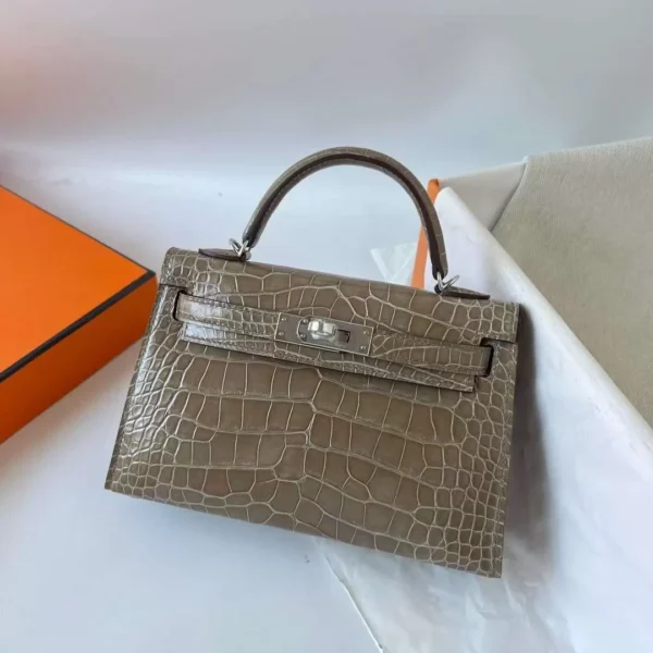 mmexport1708142304019-jpg DDMode Mini Kelly Shiny Alligator Ck18 Etoupe Grey Silver Hardware 19cm Full Handmade Phw
