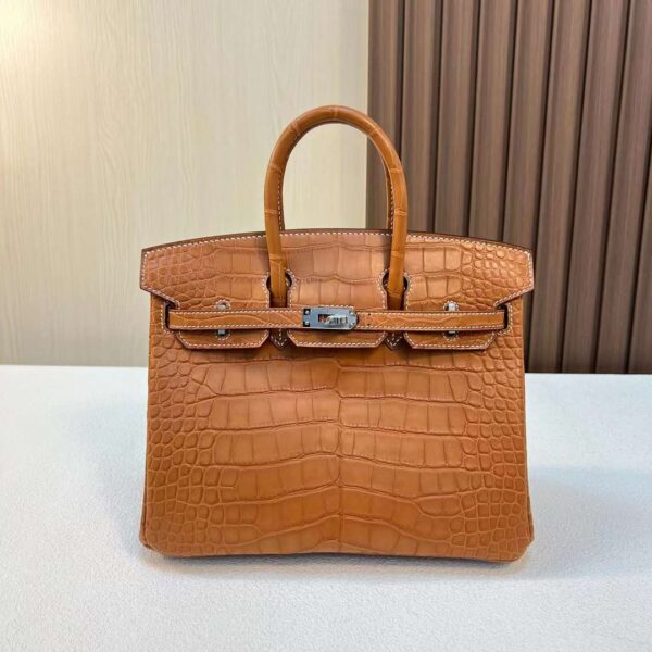 mmexport1710749719078-1 DDMode Bags Brikin Matte Alligator Ck37 Golden Brown Silver Hardware 25cm Full Handmade Phw