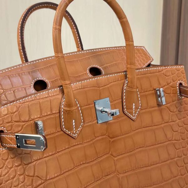 mmexport1710749727762 DDMode Bags Brikin Matte Alligator Ck37 Golden Brown Silver Hardware 25cm Full Handmade Phw