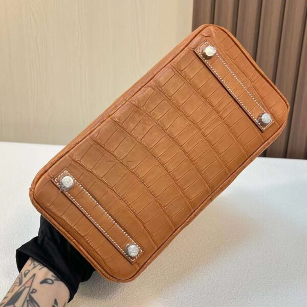 mmexport1710749731236 DDMode Bags Brikin Matte Alligator Ck37 Golden Brown Silver Hardware 25cm Full Handmade Phw