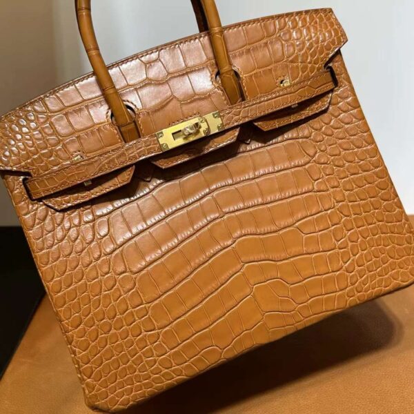 mmexport1711612160596 DDMode Bags Birkin Matte Alligator Ck37 Golden Brown Gold Hardware 25cm Full Handmade Ghw