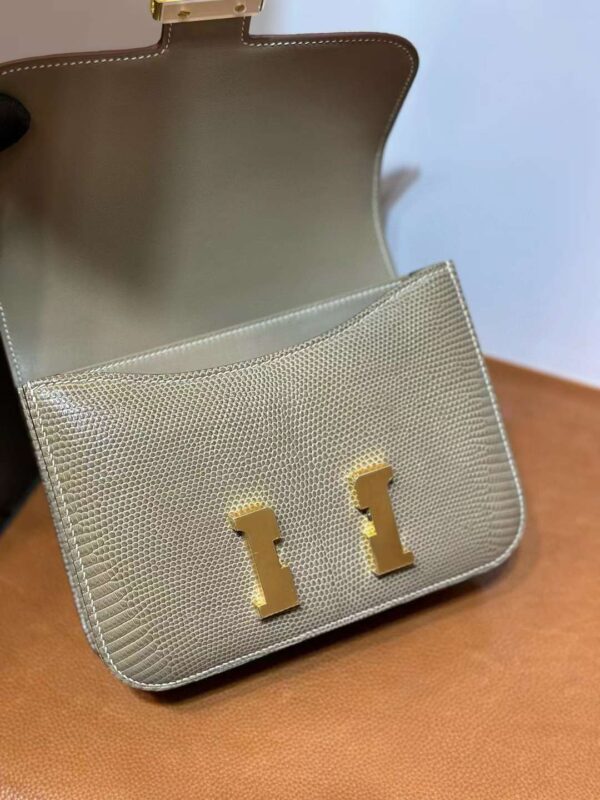 mmexport1712652383258 DDMode Yupoo Constance Shiny Lizard Ck17 Hemp grey Gold Hardware 18cm Full Handmade Ghw