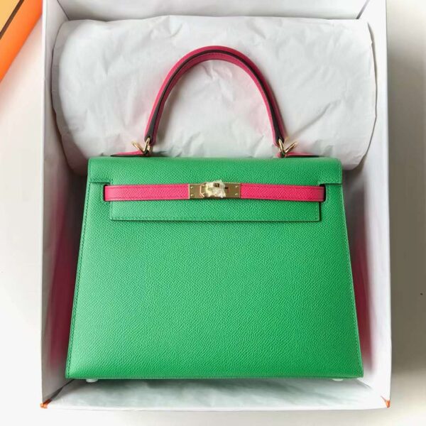 mmexport1715680037562 DDMode Kelly Epsom 1L Bright Green & 0D Rose Pink Gold Hardware 25cm Full Handmade Ghw