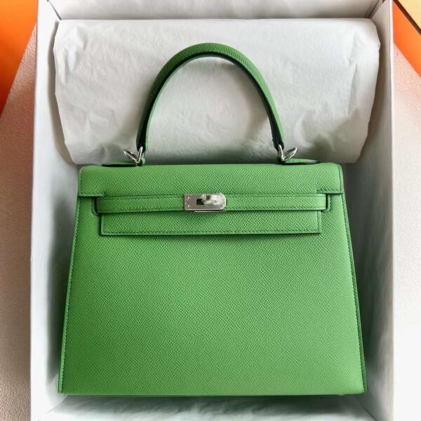 mmexport1717686579409 DDMode Reddit Kelly Epsom A8 Grass green Silver Hardware 25cm Full Handmade Phw