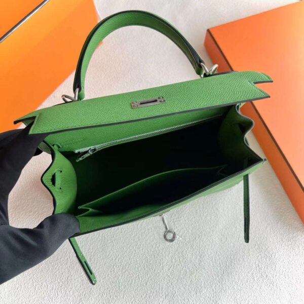 mmexport1717686588863 DDMode Reddit Kelly Epsom A8 Grass green Silver Hardware 25cm Full Handmade Phw