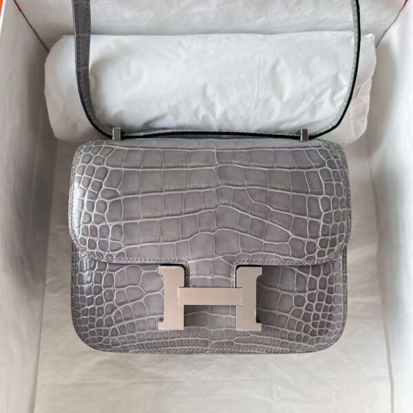 mmexport17176866781221 DDMode Reddit Constance Shiny Alligator crocodile 0V Crystal grey Silver Hardware 18cm Full Handmade Phw