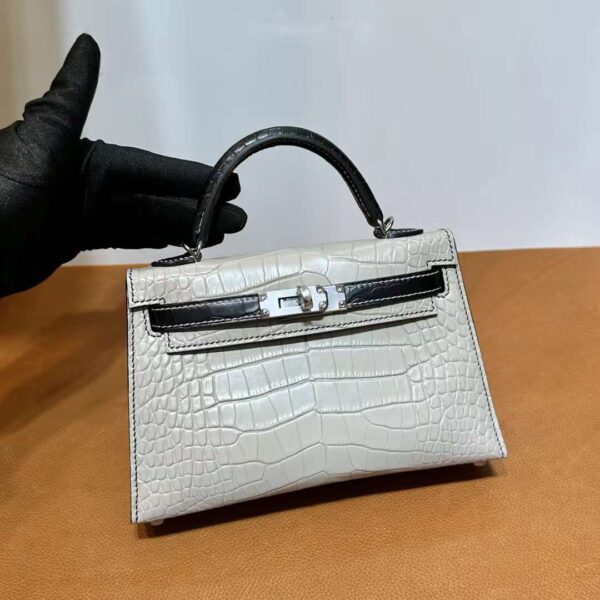 mmexport1718003743235 DDMode Yupoo Mini Kelly Matt alligator crocodile Ck80 Pearl grey & CK89 Black Silver Hardware 19cm Full Handmade Phw