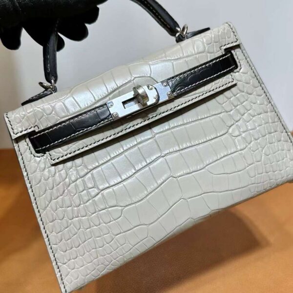 mmexport1718003744575 DDMode Yupoo Mini Kelly Matt alligator crocodile Ck80 Pearl grey & CK89 Black Silver Hardware 19cm Full Handmade Phw