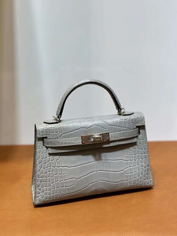 mmexport1718003766086-1 DDMode Yupoo Mini Kelly Matte alligator crocodile Medium grey Silver Hardware 19cm Full Handmade Phw