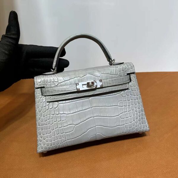 mmexport1718003770170 DDMode Yupoo Mini Kelly Matte alligator crocodile Medium grey Silver Hardware 19cm Full Handmade Phw