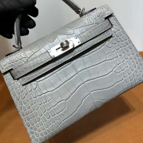 mmexport1718003771510 DDMode Yupoo Mini Kelly Matte alligator crocodile Medium grey Silver Hardware 19cm Full Handmade Phw