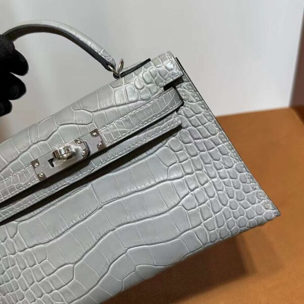 mmexport1718003772854 DDMode Yupoo Mini Kelly Matte alligator crocodile Medium grey Silver Hardware 19cm Full Handmade Phw