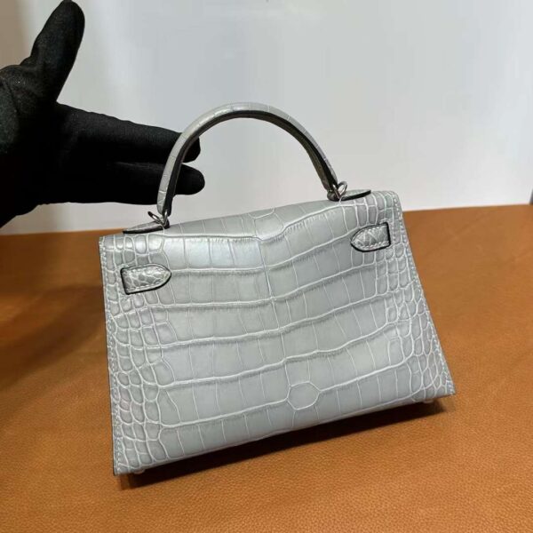 mmexport1718003775494 DDMode Yupoo Mini Kelly Matte alligator crocodile Medium grey Silver Hardware 19cm Full Handmade Phw