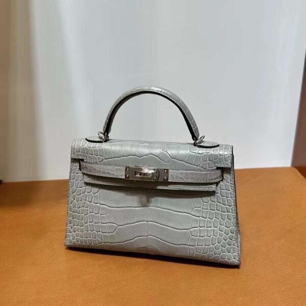mmexport1718003779067 DDMode Yupoo Mini Kelly Matte alligator crocodile Medium grey Silver Hardware 19cm Full Handmade Phw