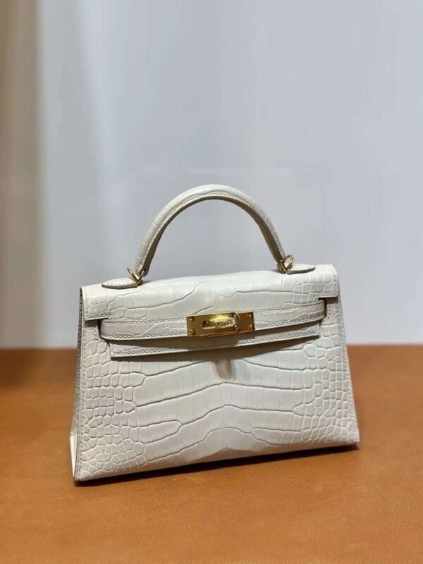mmexport1718003795466-1 DDMode Yupoo Mini Kelly Matte alligator crocodile 8L Ice White Gold Hardware 19cm Full Handmade Ghw