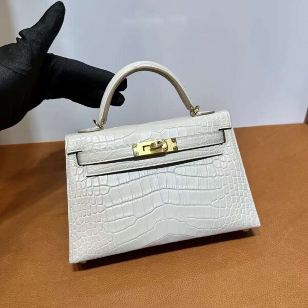 mmexport1718003798462 DDMode Yupoo Mini Kelly Matte alligator crocodile 8L Ice White Gold Hardware 19cm Full Handmade Ghw