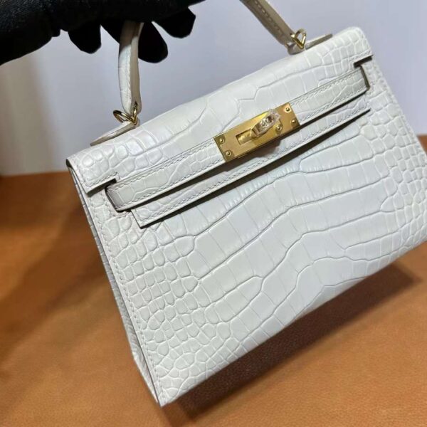 mmexport1718003799859 DDMode Yupoo Mini Kelly Matte alligator crocodile 8L Ice White Gold Hardware 19cm Full Handmade Ghw