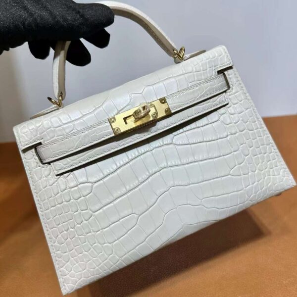 mmexport1718003801279 DDMode Yupoo Mini Kelly Matte alligator crocodile 8L Ice White Gold Hardware 19cm Full Handmade Ghw