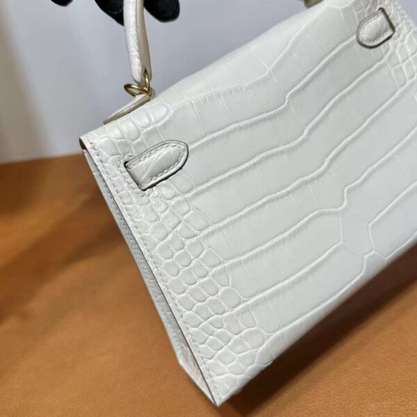 mmexport1718003805795 DDMode Yupoo Mini Kelly Matte alligator crocodile 8L Ice White Gold Hardware 19cm Full Handmade Ghw