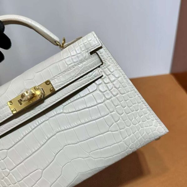 mmexport1718003807780 DDMode Yupoo Mini Kelly Matte alligator crocodile 8L Ice White Gold Hardware 19cm Full Handmade Ghw