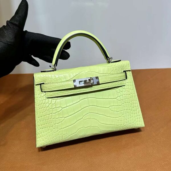 mmexport1718003823170 DDMode Yupoo Mini Kelly Matte alligator crocodile 9R Bud yellow Silver Hardware 19cm Full Handmade Phw