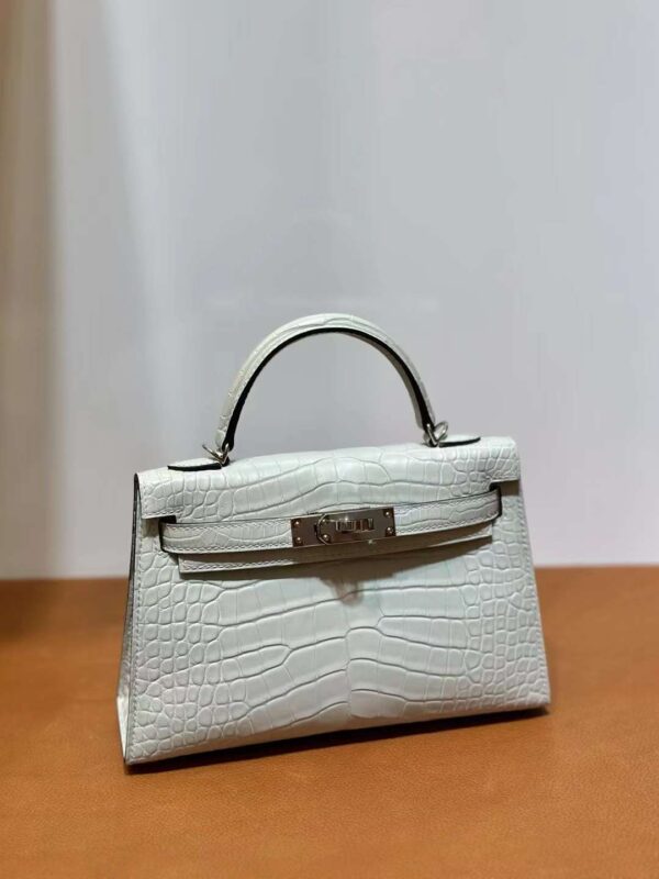mmexport1718003845893-1 DDMode Yupoo Mini Kelly Matte alligator crocodile 0V Crystal grey Silver Hardware 19cm Full Handmade Phw