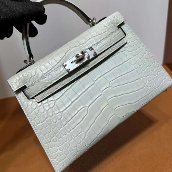 mmexport1718003850073 DDMode Yupoo Mini Kelly Matte alligator crocodile 0V Crystal grey Silver Hardware 19cm Full Handmade Phw