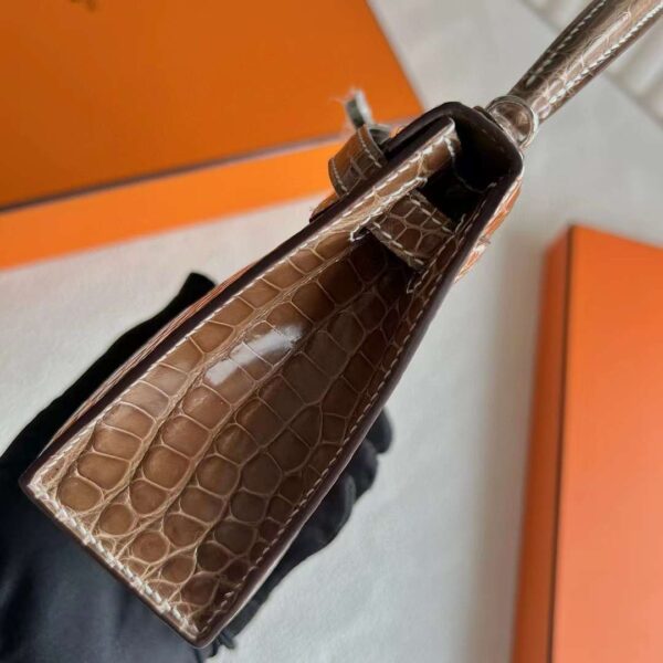 mmexport1718505107157 DDMode Mini Kelly Shiny Alligator Crocodile Ck17 Tobacco brown Silver Hardware 19cm Full Handmade Phw