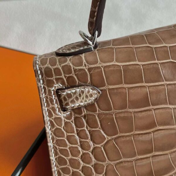 mmexport1718505110164 DDMode Mini Kelly Shiny Alligator Crocodile Ck17 Tobacco brown Silver Hardware 19cm Full Handmade Phw
