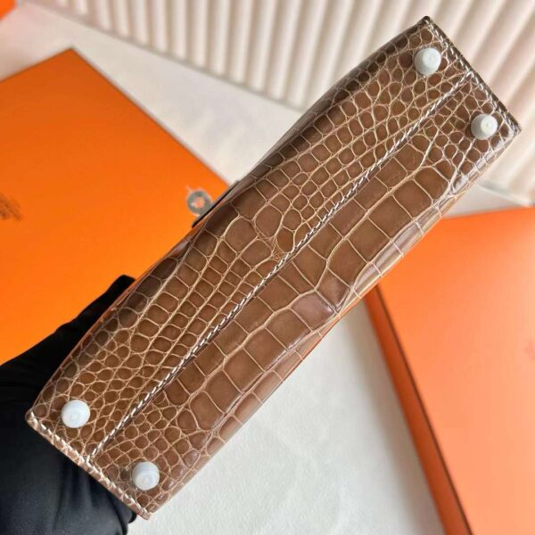 mmexport1718505114689 DDMode Mini Kelly Shiny Alligator Crocodile Ck17 Tobacco brown Silver Hardware 19cm Full Handmade Phw