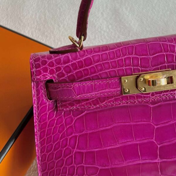 mmexport1718505132887 DDMode Mini Kelly Shiny Alligator Crocodile J5 Deep Rose Pink Gold Hardware 19cm Full Handmade Ghw