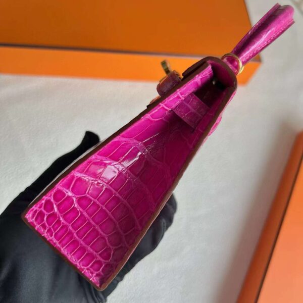 mmexport1718505134425 DDMode Mini Kelly Shiny Alligator Crocodile J5 Deep Rose Pink Gold Hardware 19cm Full Handmade Ghw