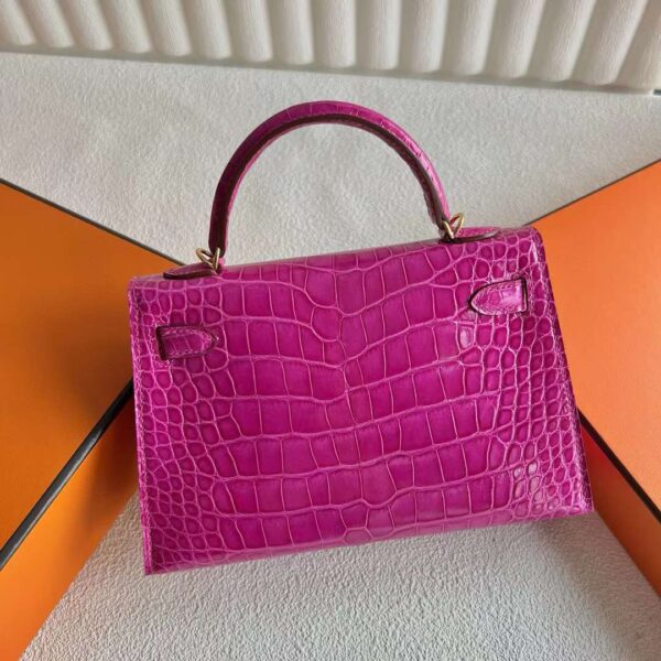 mmexport1718505135876 DDMode Mini Kelly Shiny Alligator Crocodile J5 Deep Rose Pink Gold Hardware 19cm Full Handmade Ghw