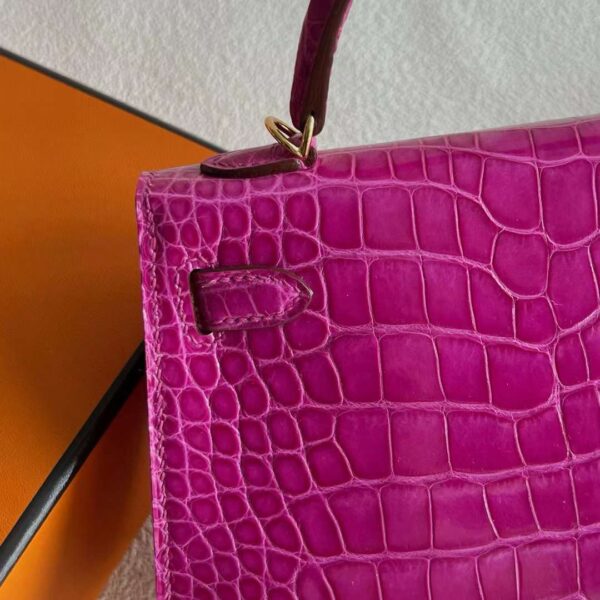 mmexport1718505137270 DDMode Mini Kelly Shiny Alligator Crocodile J5 Deep Rose Pink Gold Hardware 19cm Full Handmade Ghw