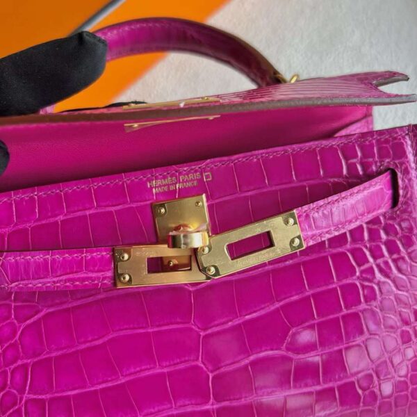 mmexport1718505138719 DDMode Mini Kelly Shiny Alligator Crocodile J5 Deep Rose Pink Gold Hardware 19cm Full Handmade Ghw