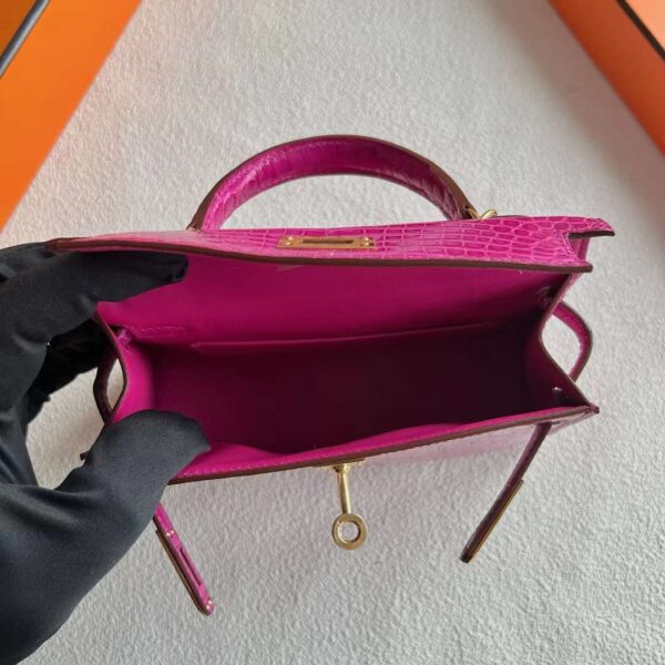 mmexport1718505140184 DDMode Mini Kelly Shiny Alligator Crocodile J5 Deep Rose Pink Gold Hardware 19cm Full Handmade Ghw