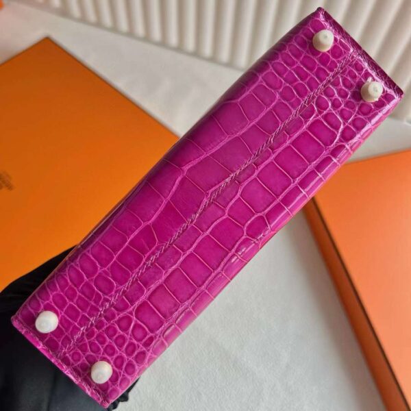 mmexport1718505141883 DDMode Mini Kelly Shiny Alligator Crocodile J5 Deep Rose Pink Gold Hardware 19cm Full Handmade Ghw