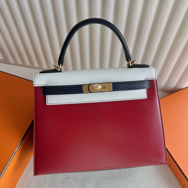 mmexport1725443489108-1 DDMode Factory Kelly Box Ck95 Ferrari red & 01 White & Ck76 Deep Blue Gold Hardware 28cm Full Handmade Ghw