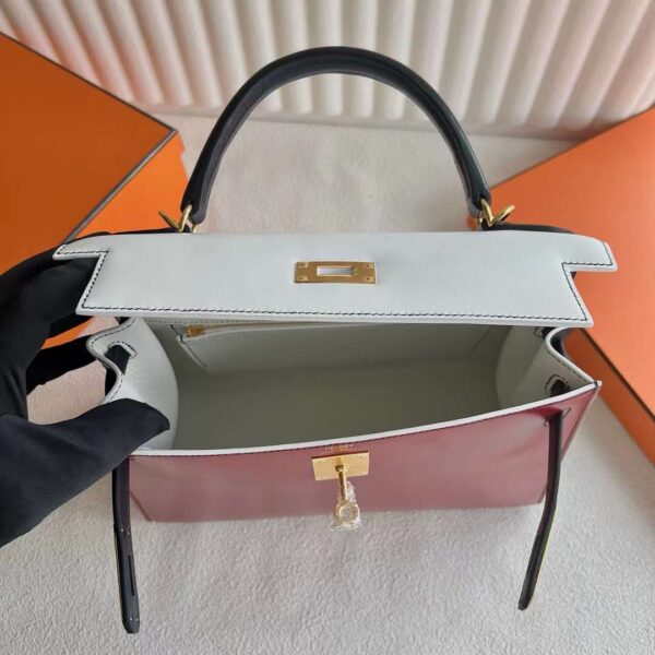 mmexport1725443496782 DDMode Factory Kelly Box Ck95 Ferrari red & 01 White & Ck76 Deep Blue Gold Hardware 28cm Full Handmade Ghw