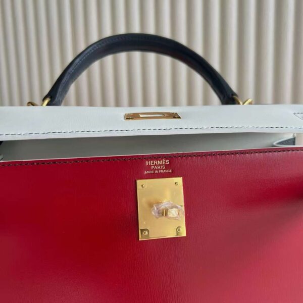 mmexport1725443600430 DDMode Factory Kelly Box Ck95 Ferrari red & 01 White & Ck76 Deep Blue Gold Hardware 28cm Full Handmade Ghw