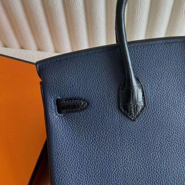 mmexport1726794755308 DDMode Birkin Touch Togo & Shiny Alligator Crocodile 7U Deep Blue & Black Gold Hardware 25cm Full Handmade Ghw