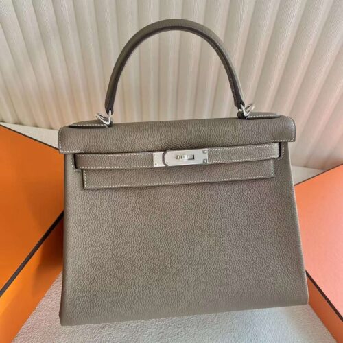 DDMode Yupoo Kelly Togo Ck18 Etoupe Grey Silver Hardware 28cm Full Handmade Phw