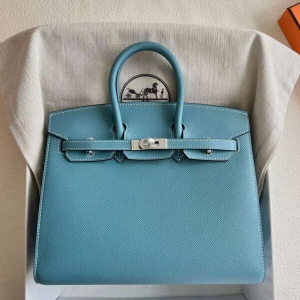 mmexport1727363029940 DDMode Bags Birkin Sellier Epsom D2 New Denim blue Silver Hardware 25cm Full Handmade Ghw