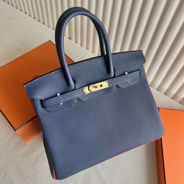 mmexport1729215117675-1 DDMode RepLadies Birkin Togo Ck73 Blue & 9T Orange Gold Hardware 30cm Full Handmade Ghw