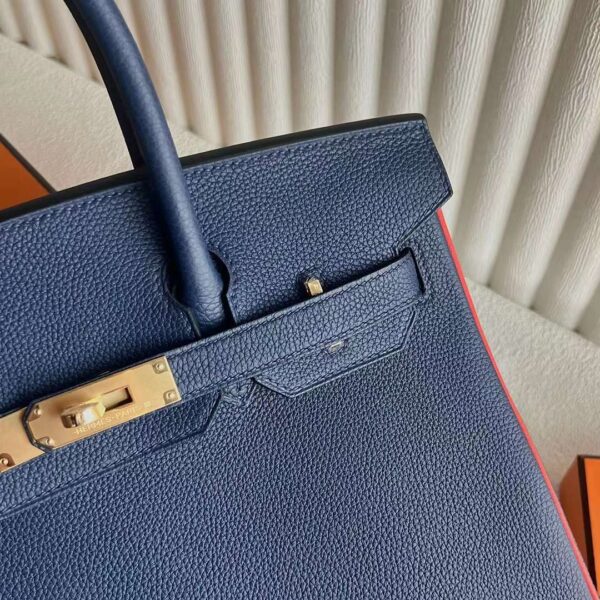 mmexport1729215119221 DDMode RepLadies Birkin Togo Ck73 Blue & 9T Orange Gold Hardware 30cm Full Handmade Ghw